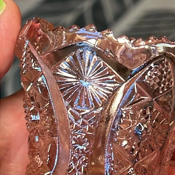 Vintage Imperial Glass Octagon Pink Carnival Glass Toothpick Holder - Picture 8 of 9